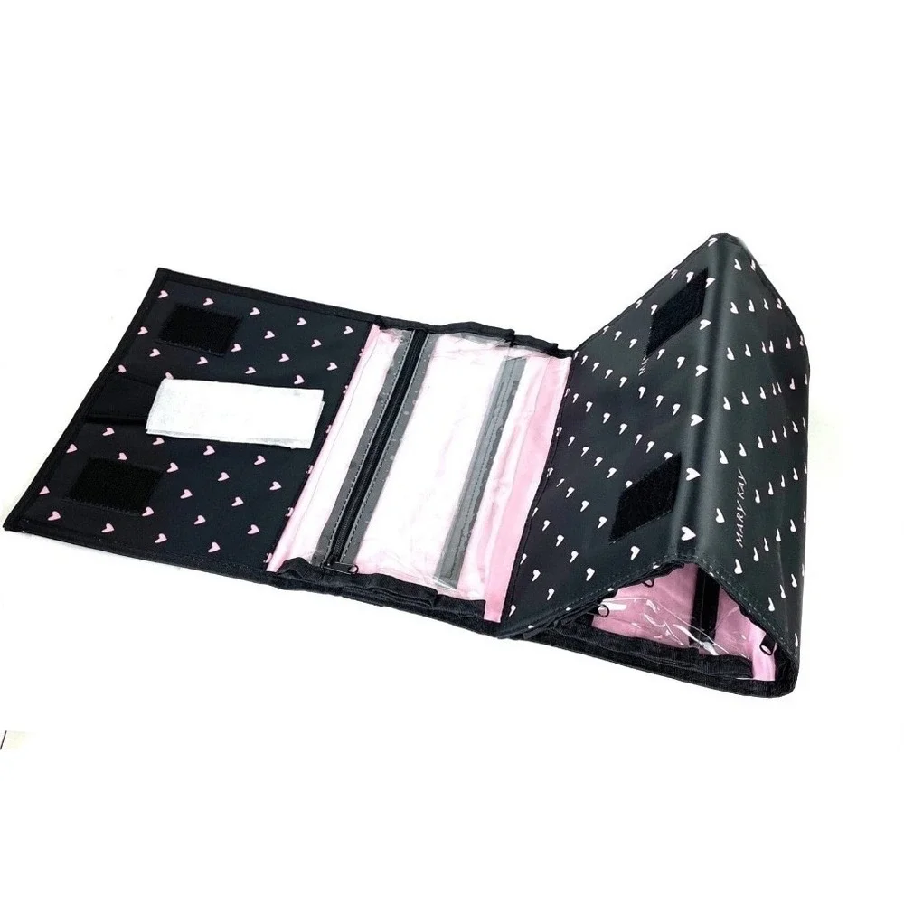 Mary Kay Travel Roll‎ Up Bag - Black w/ Pink Hearts Hanging Organizer Cosmetic